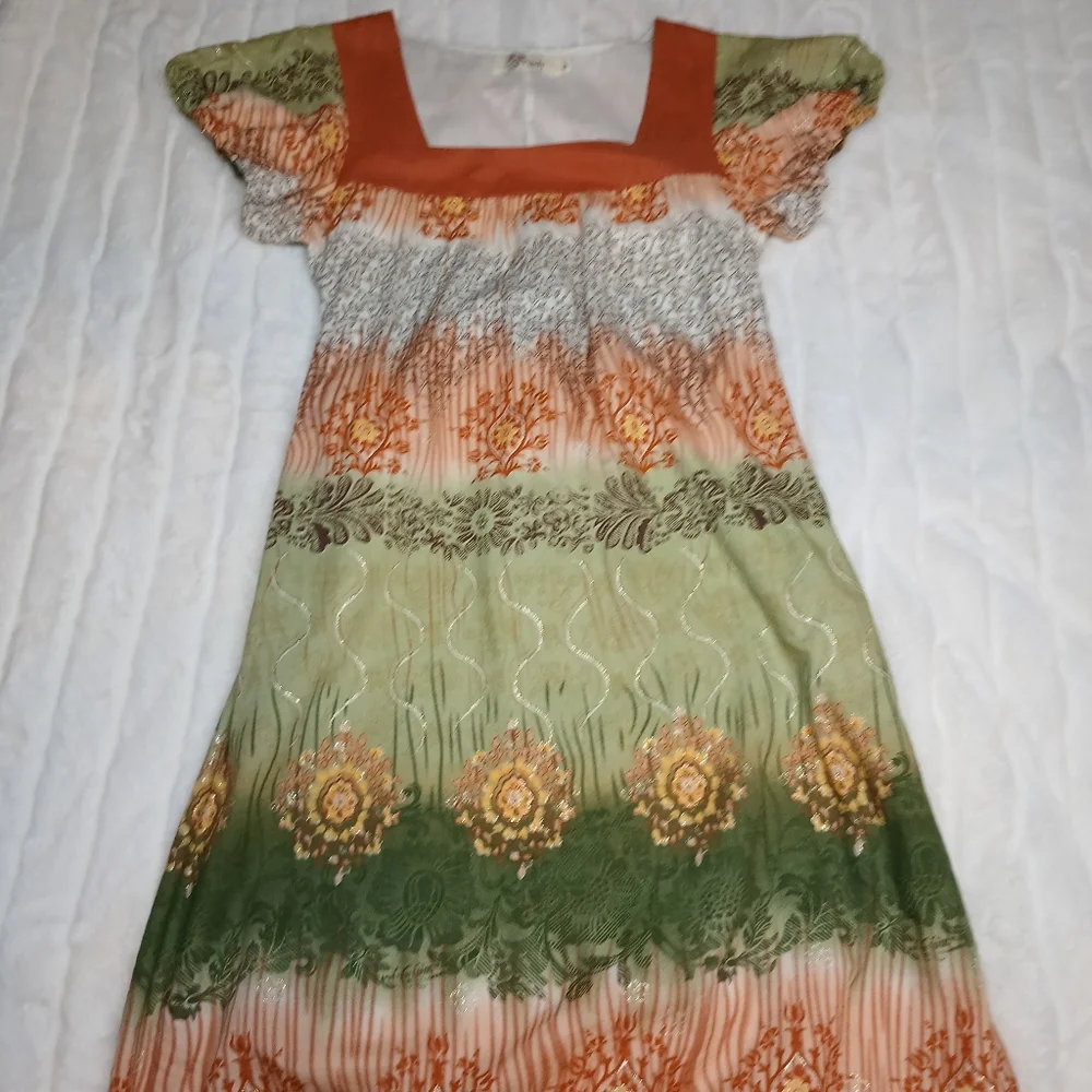 Aryeh Multicolor Boho Print Dress | Square Neck, Puff Sleeve | Size S - Picture 6 of 15